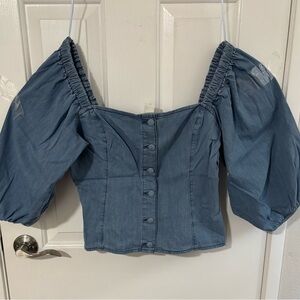 H&M Denim Blue Puff Sleeve Blouse
